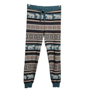 American Eagle Knit Joggers Womens Med Teal Polar Bear Fair Isle Sweater Pants